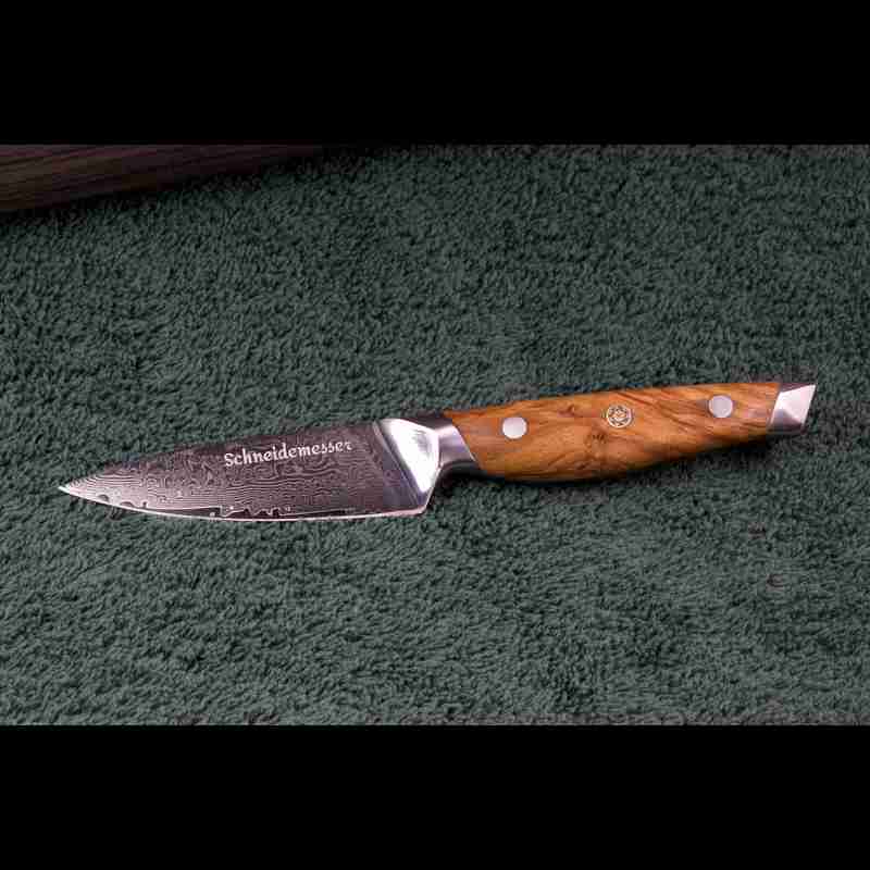 damastmesser aufbewahrung Damast Gemüsemesser 9,5 cm – Olivenholz