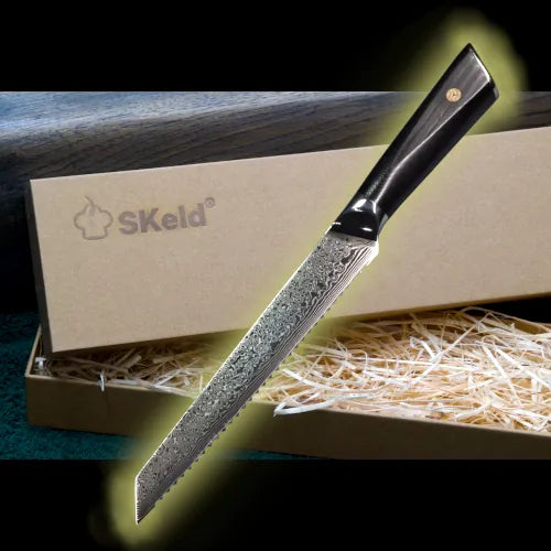 Damascus bread knife 20 cm – G10 Black | SKeld®