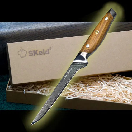 Couteau à désosser Damas 15 cm – Bois d'olivier | SKeld®