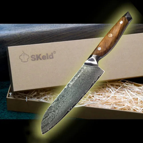 Damast Santokumesser 17 cm – Olivenholz | SKeld®