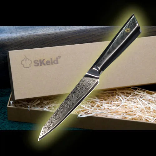 Damast Allzweckmesser 13 cm – G10 Schwarz | SKeld®