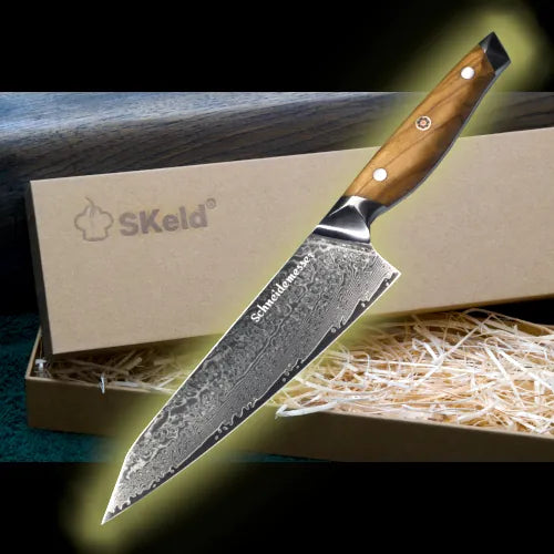 Damascus Kiritsuke knife 20 cm – olive wood | SKeld®