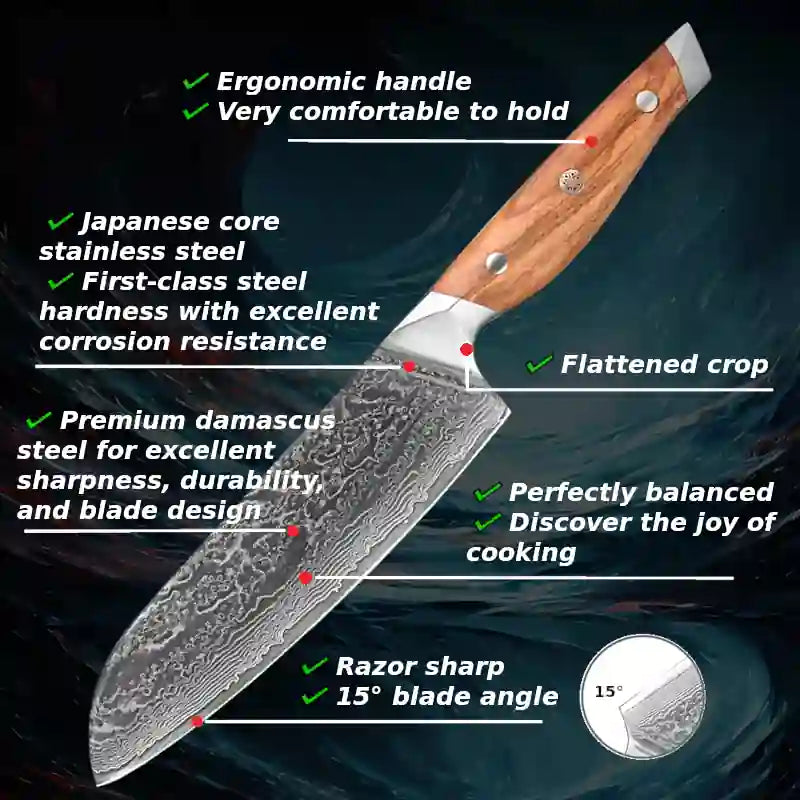 Advantages of a Santoku knife with an ergonomic olive wood handle and high-quality blade