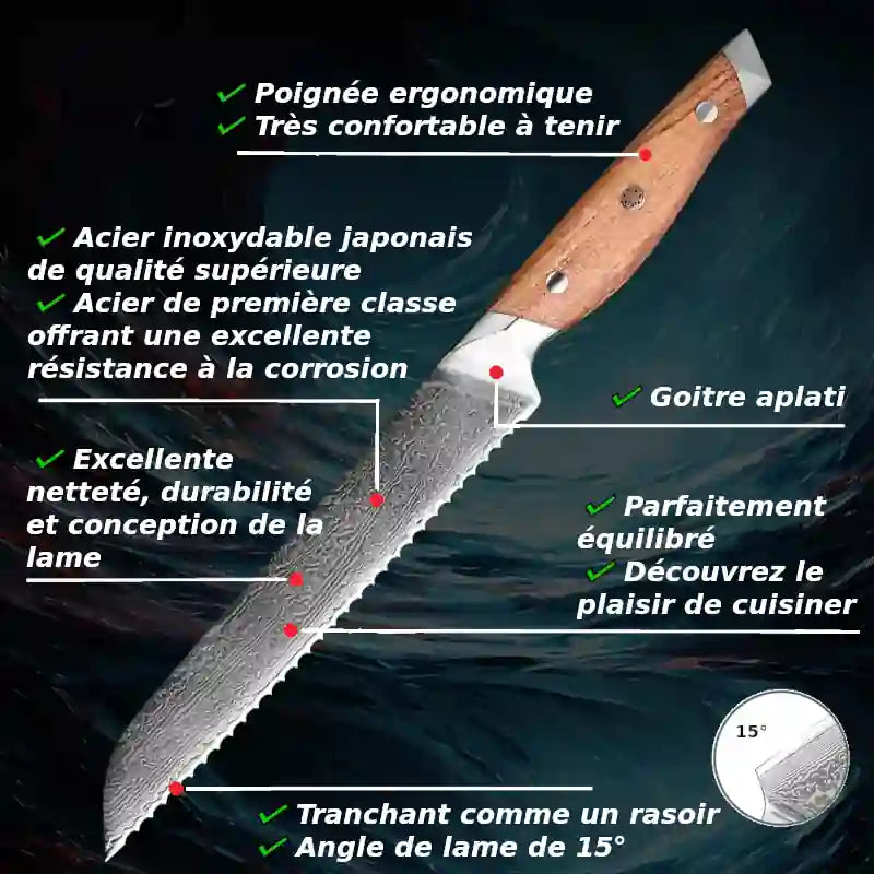 Avantages d'un couteau à pain avec manche ergonomique en bois d'olivier et lame de haute qualité