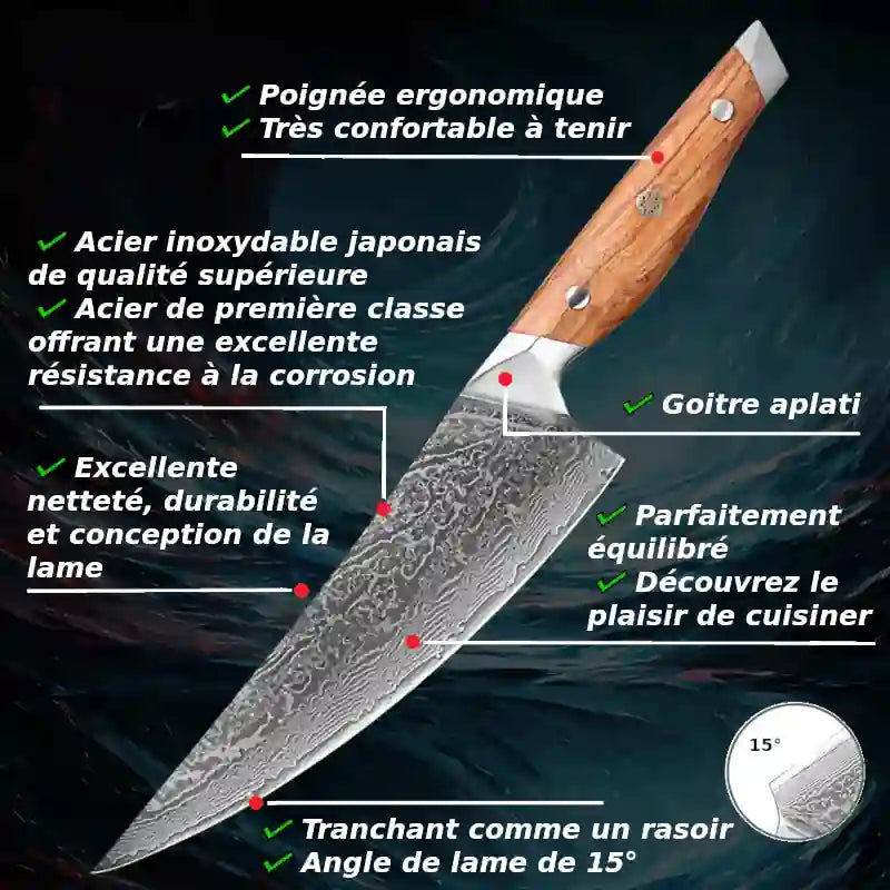 Avantages d'un couteau de cuisine avec manche ergonomique en bois d'olivier et lame de haute qualité