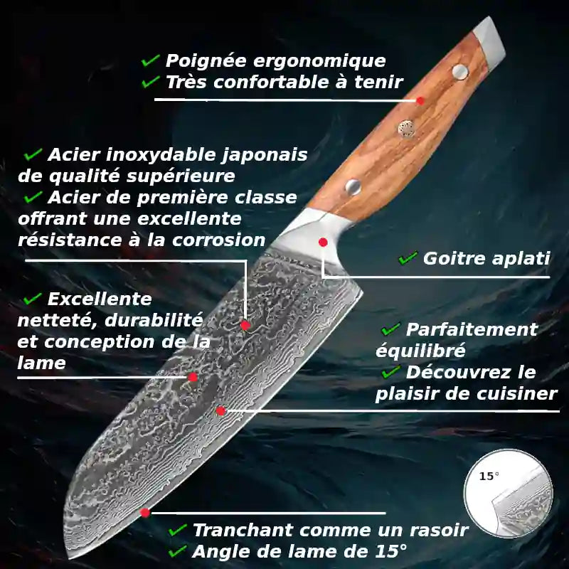 Avantages d'un couteau Santoku avec manche ergonomique en bois d'olivier et lame de haute qualité