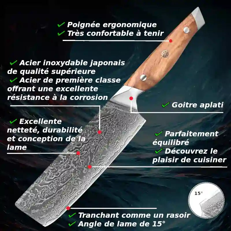 Avantages d'un couteau Nakiri avec manche ergonomique en bois d'olivier et lame de haute qualité