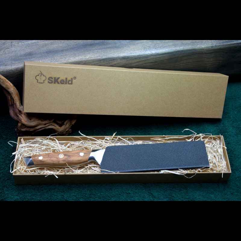SKeld® Geschenkbox mit Holzwolle-Polsterung und Damastmesser mit Klingenschutz
