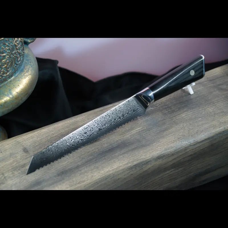 SKeld™ Damast Brotmesser V2 Black Serie – Brotmesser mit Wellenschliff