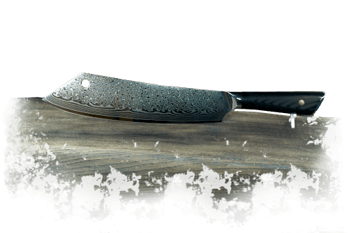 Butchermesser aus VG10 Stahlkern mit 67 Lagen Damaststahl und schwarzem G10-Griff