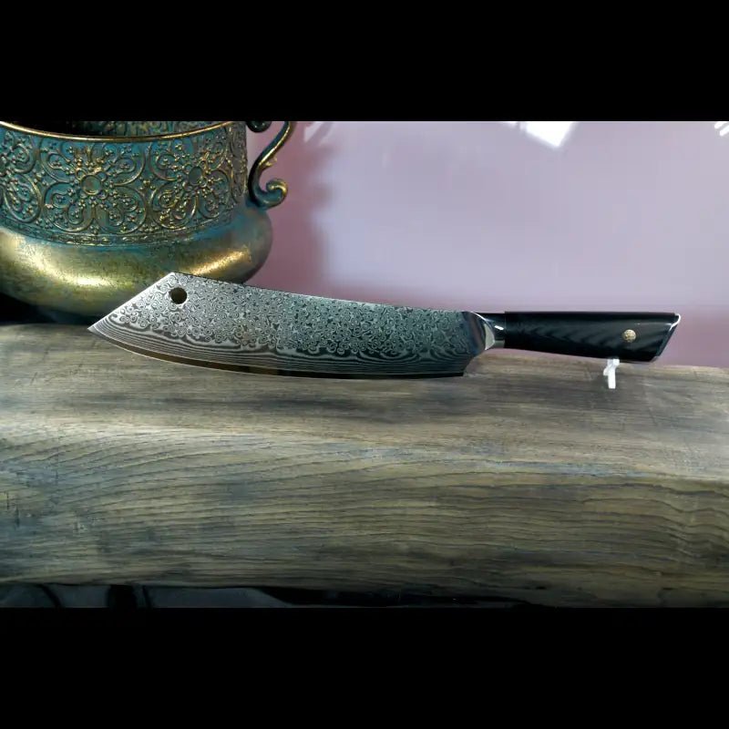 SKeld™ Damast Butchermesser Fleischmesser mit 24 cm Klinge und schwarzem G10-Griff