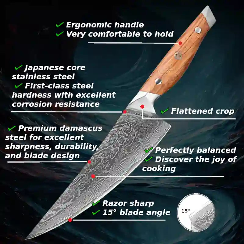Advantages of a chef's knife with an ergonomic olive wood handle and high-quality blade