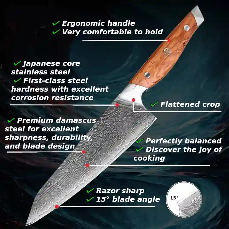 Advantages of a kiritsuke knife with an ergonomic olive wood handle and high-quality blade