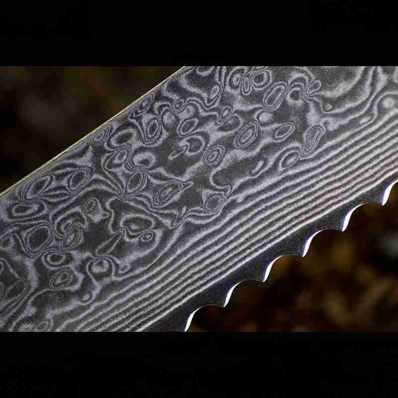 SKeld™ Damast Brotmesser mit VG10 & 67 Lagen Damaststahl – scharfe Klinge mit beeindruckendem Damastmuster