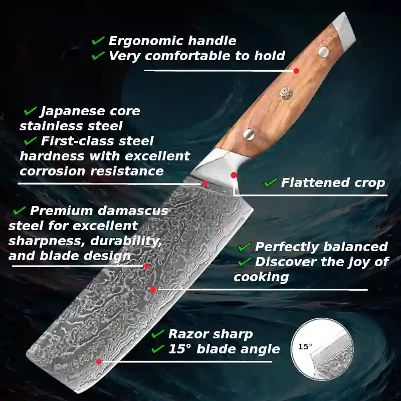 Advantages of a Nakiri knife with an ergonomic olive wood handle and high-quality blade