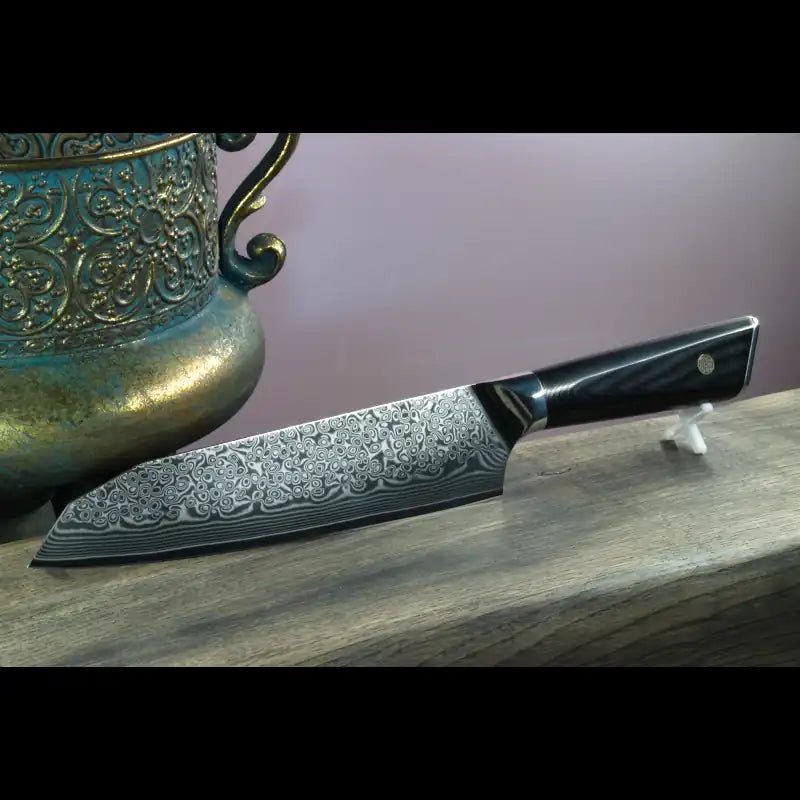 SKeld™ Damast Santokumesser V2 Black Serie – modernes Allround-Küchenmesser mit schwarzem G10-Griff
