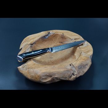 Günstiges Schneidemesser und Küchenmesser als Allzweckmesser, Universalmesser und Steakmesser mit Damastklinge im Damastmuster, hochwertiges Küchenbesteck mit G10-Messergriff