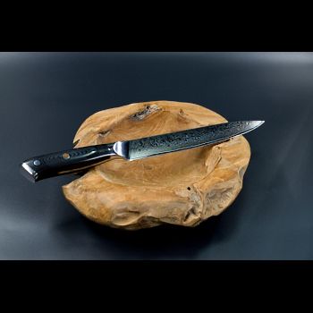 Günstiges Schneidemesser und Küchenmesser als Tranchiermesser und Universalmesser aus Damast, hochwertiges Küchenbesteck mit stabilem G10-Messergriff