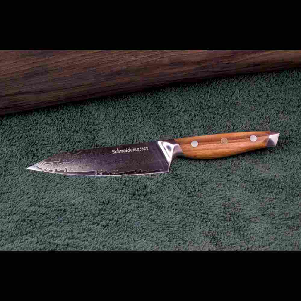 SKeld™ Damastmesser, Allzweckmesser mit 13 cm Klinge aus VG10 Kernstahl, 67 Lagen Damast und edlem Olivenholz