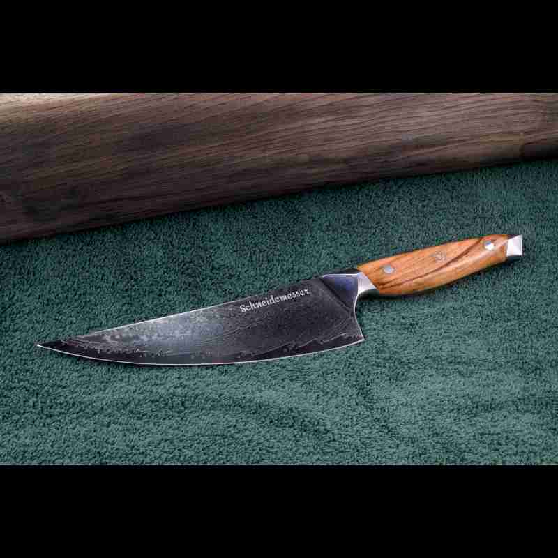 SKeld™ - Schneidemesser - Damastmesser - Kochmesser mit VG10 Kernstahl, 67 Lagen Damast und Olivenholzgriff