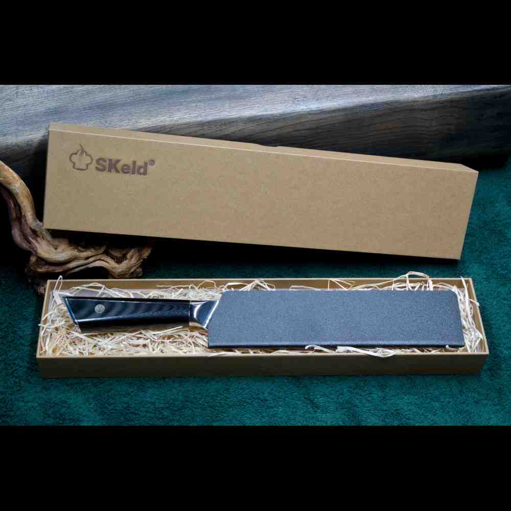 SKeld® Geschenkbox mit Holzwolle-Polsterung und Damastmesser mit Klingenschutz