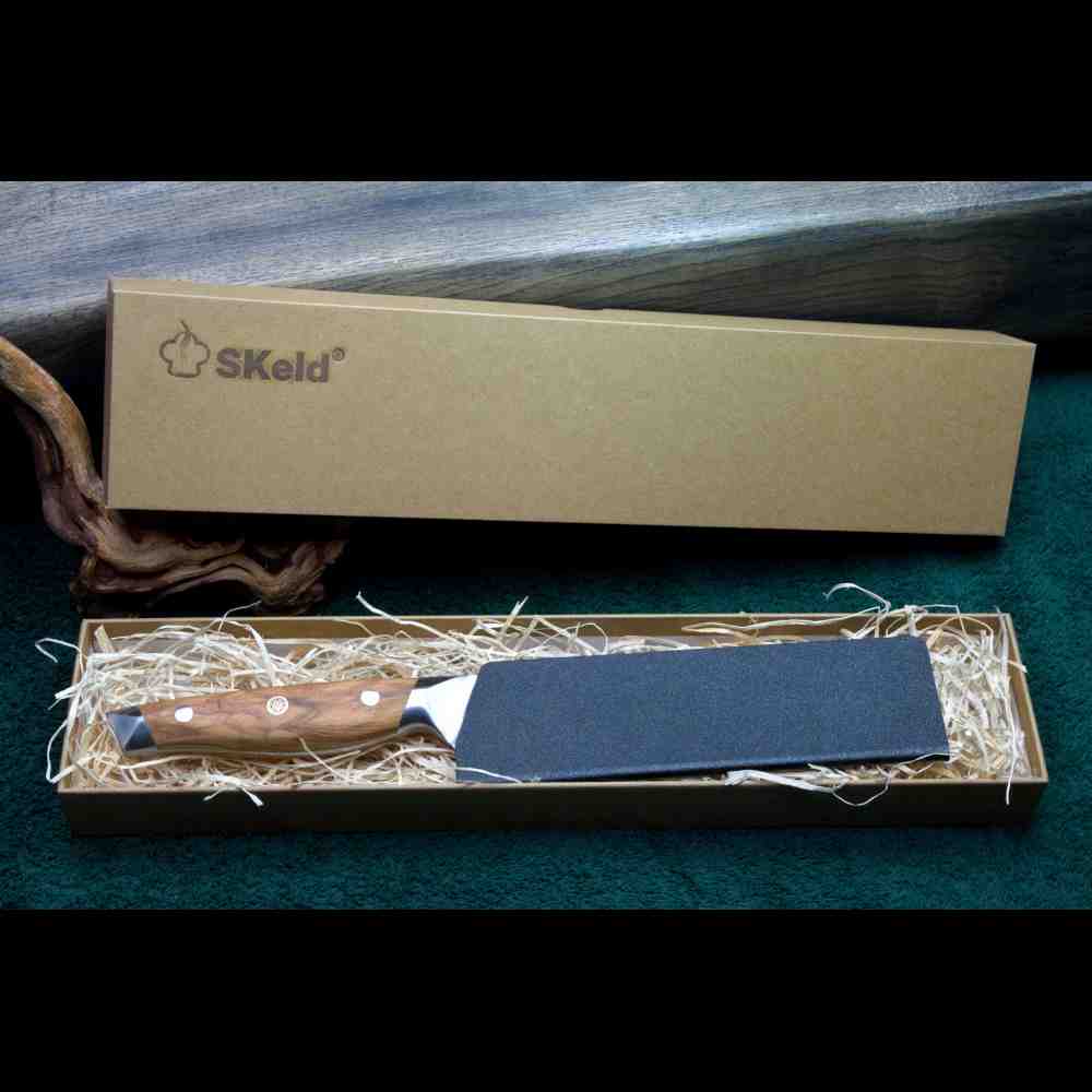 SKeld® Geschenkbox mit Holzwolle-Polsterung und Damastmesser mit Klingenschutz